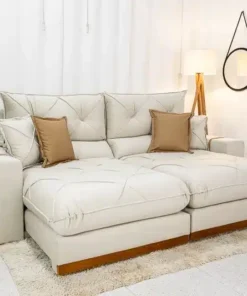 Sofá Retrátil Reclinável Gran Bello 2.00m Veludo Bege - D33 e Molas Ensacadas