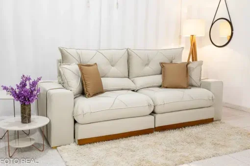 Sofá Retrátil Reclinável Gran Bello 2.00m Veludo Bege - D33 e Molas Ensacadas - Imagem 3