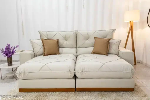 Sofá Retrátil Reclinável Gran Bello 2.00m Veludo Bege - D33 e Molas Ensacadas - Imagem 4