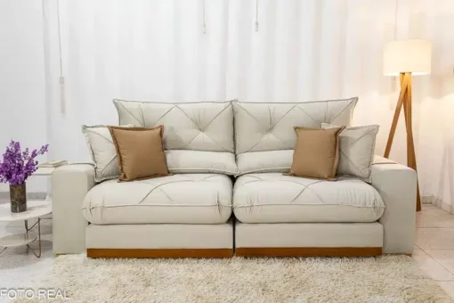 Sofá Retrátil Reclinável Gran Bello 2.00m Veludo Bege - D33 e Molas Ensacadas - Imagem 5