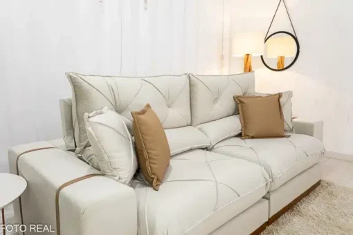 Sofá Retrátil Reclinável Gran Bello 2.00m Veludo Bege - D33 e Molas Ensacadas - Imagem 6