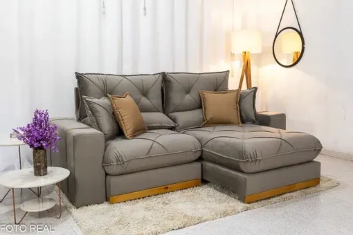 Sofá Retrátil Reclinável Gran Bello 2.00m Veludo Capuccino - D33 e Molas Ensacadas