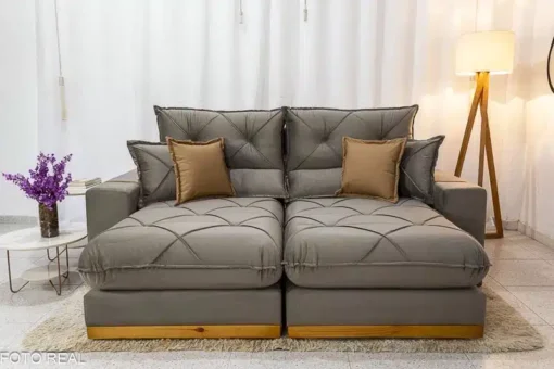 Sofá Retrátil Reclinável Gran Bello 2.00m Veludo Capuccino - D33 e Molas Ensacadas - Imagem 2