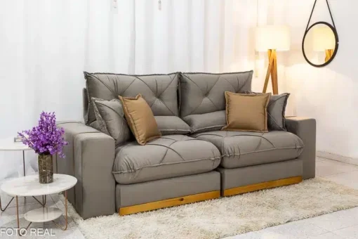 Sofá Retrátil Reclinável Gran Bello 2.00m Veludo Capuccino - D33 e Molas Ensacadas - Imagem 3