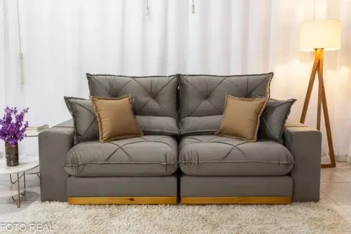 Sofá Retrátil Reclinável Gran Bello 2.00m Veludo Capuccino - D33 e Molas Ensacadas - Imagem 4