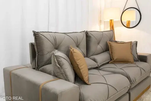 Sofá Retrátil Reclinável Gran Bello 2.00m Veludo Capuccino - D33 e Molas Ensacadas - Imagem 6