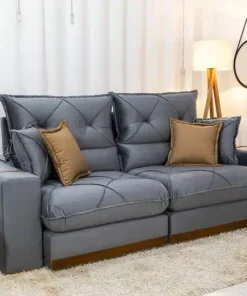 Sofá Retrátil Reclinável Gran Bello 2.00m Veludo Cinza - D33 e Molas Ensacadas