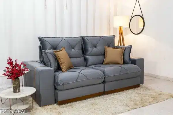 Sofá Retrátil Reclinável Gran Bello 2.00m Veludo Cinza - D33 e Molas Ensacadas