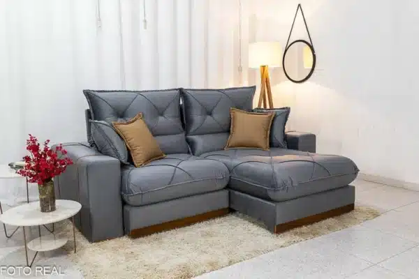 Sofá Retrátil Reclinável Gran Bello 2.00m Veludo Cinza - D33 e Molas Ensacadas - Imagem 2