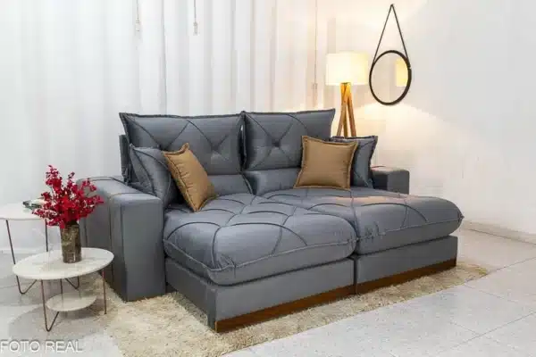 Sofá Retrátil Reclinável Gran Bello 2.00m Veludo Cinza - D33 e Molas Ensacadas - Imagem 3