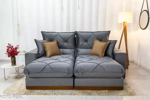 Sofá Retrátil Reclinável Gran Bello 2.00m Veludo Cinza - D33 e Molas Ensacadas - Imagem 4