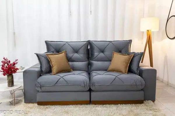 Sofá Retrátil Reclinável Gran Bello 2.00m Veludo Cinza - D33 e Molas Ensacadas - Imagem 5