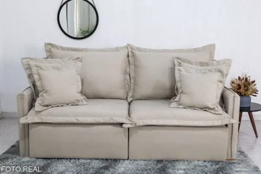 Sofá Retrátil Reclinável e Sofá Cama Lima 2.00m Linho Bege - Sem Caixa - Imagem 4