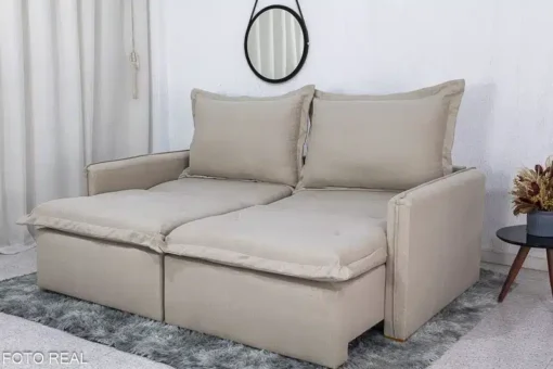 Sofá Retrátil Reclinável e Sofá Cama Lima 2.00m Linho Bege - Sem Caixa - Imagem 5