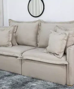 Sofá Retrátil Reclinável e Sofá Cama Lima 2.00m Linho Bege - Sem Caixa