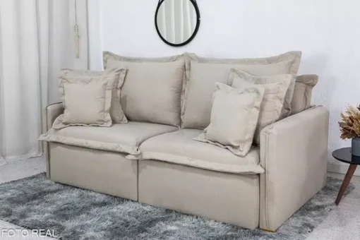 Sofá Retrátil Reclinável e Sofá Cama Lima 2.00m Linho Bege - Sem Caixa
