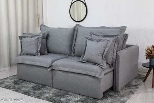 Sofá Retrátil Reclinável e Sofá Cama Lima 2.00m Linho Cinza - Sem Caixa - Imagem 2