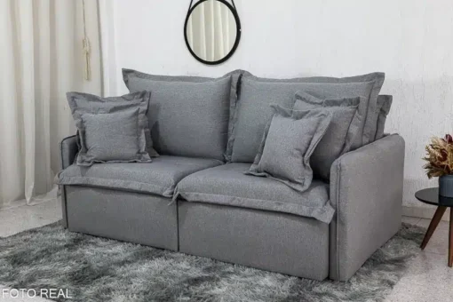 Sofá Retrátil Reclinável e Sofá Cama Lima 2.00m Linho Cinza - Sem Caixa