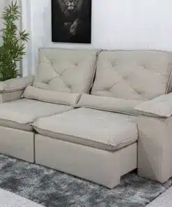 Sofá Retrátil Reclinável Roma 2.00m Veludo Bege - D28 Soft