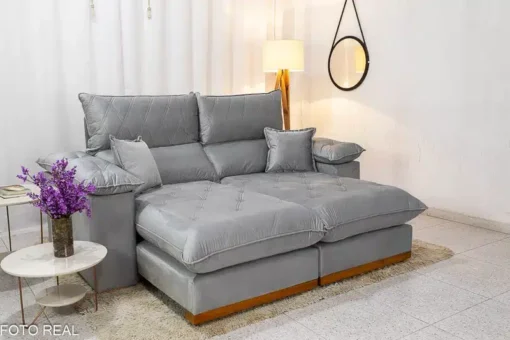 Sofá Retrátil Reclinável Magnum 2.10m Veludo Prata - Molas Ensacadas