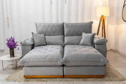Sofá Retrátil Reclinável Magnum 2.10m Veludo Prata - Molas Ensacadas - Imagem 2