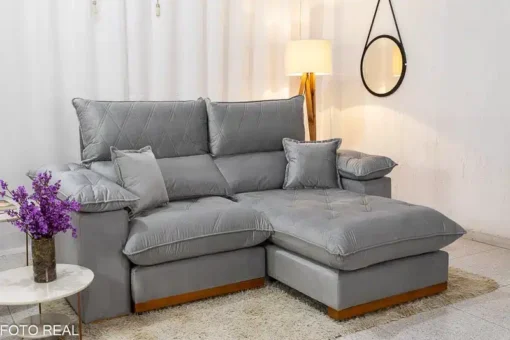 Sofá Retrátil Reclinável Magnum 2.10m Veludo Prata - Molas Ensacadas - Imagem 3