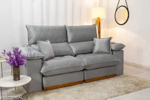 Sofá Retrátil Reclinável Magnum 2.10m Veludo Prata - Molas Ensacadas - Imagem 4