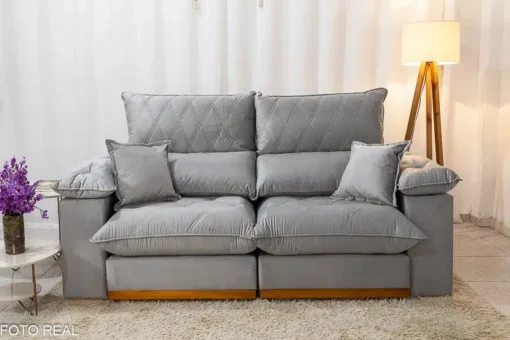 Sofá Retrátil Reclinável Magnum 2.10m Veludo Prata - Molas Ensacadas - Imagem 5