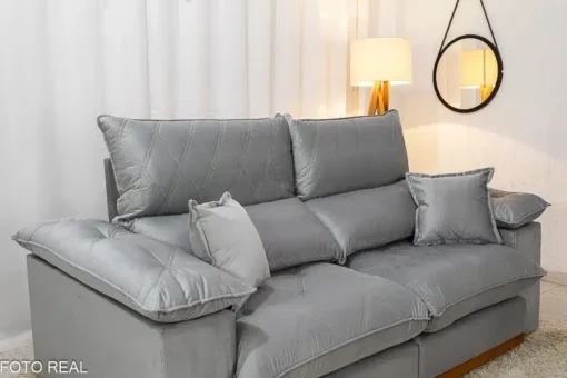 Sofá Retrátil Reclinável Magnum 2.10m Veludo Prata - Molas Ensacadas - Imagem 6