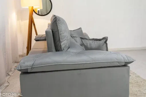 Sofá Retrátil Reclinável Magnum 2.10m Veludo Prata - Molas Ensacadas - Imagem 8