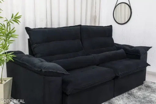 Sofá Retrátil Reclinável Emanuelly 2.30m Veludo Preto – D28 Soft - Imagem 6