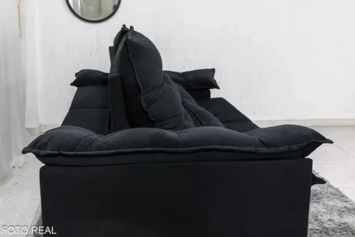 Sofá Retrátil Reclinável Emanuelly 2.30m Veludo Preto – D28 Soft - Imagem 8