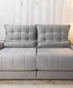 Sofá Retrátil Reclinável Gênova 2.50m Veludo Prata – Molas Ensacadas