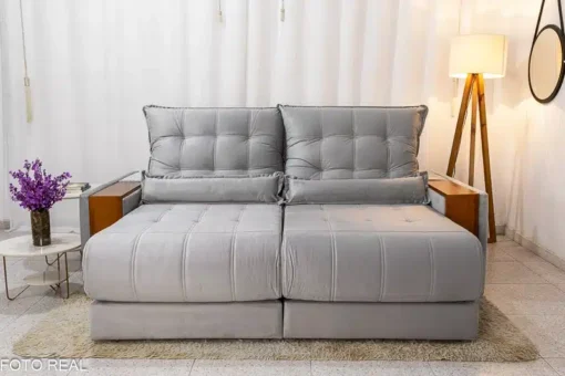 Sofá Retrátil Reclinável Gênova 2.50m Veludo Prata – Molas Ensacadas