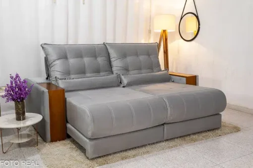 Sofá Retrátil Reclinável Gênova 2.50m Veludo Prata – Molas Ensacadas - Imagem 2