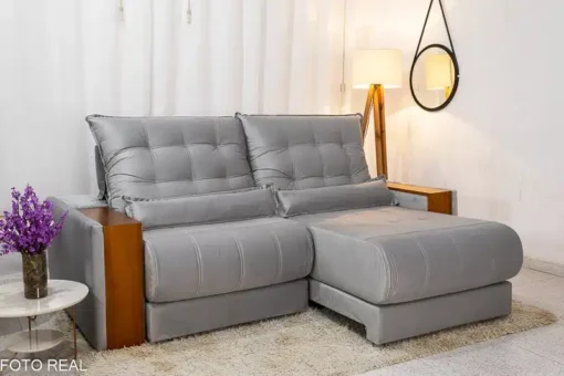Sofá Retrátil Reclinável Gênova 2.50m Veludo Prata – Molas Ensacadas - Imagem 3