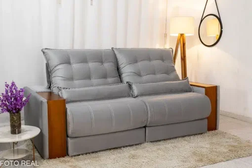 Sofá Retrátil Reclinável Gênova 2.50m Veludo Prata – Molas Ensacadas - Imagem 4