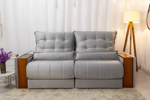Sofá Retrátil Reclinável Gênova 2.50m Veludo Prata – Molas Ensacadas - Imagem 5