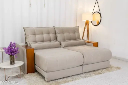 Sofá Retrátil Reclinável Gênova 2.30m Veludo Bege – Molas Ensacadas - Imagem 2