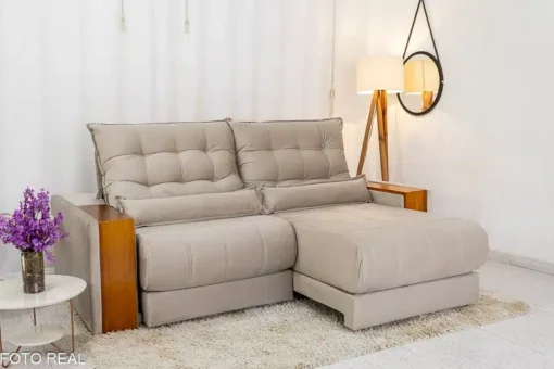 Sofá Retrátil Reclinável Gênova 2.30m Veludo Bege – Molas Ensacadas - Imagem 4