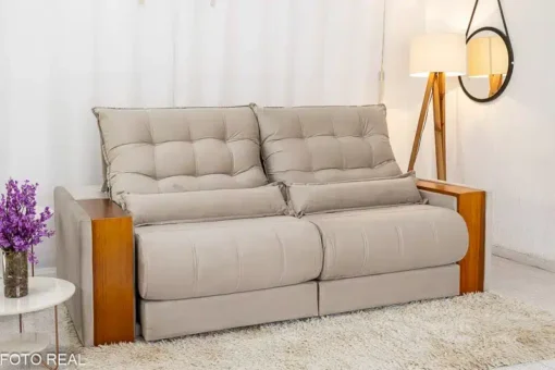 Sofá Retrátil Reclinável Gênova 2.30m Veludo Bege – Molas Ensacadas - Imagem 3
