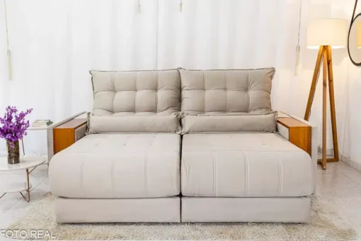 Sofá Retrátil Reclinável Gênova 2.30m Veludo Bege – Molas Ensacadas - Imagem 5