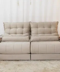Sofá Retrátil Reclinável Gênova 2.50m Veludo Bege – Molas Ensacadas