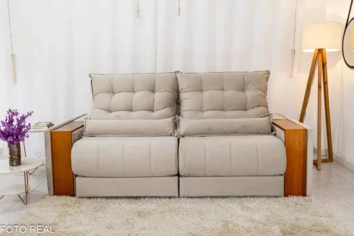 Sofá Retrátil Reclinável Gênova 2.30m Veludo Bege – Molas Ensacadas