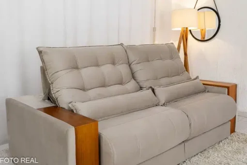 Sofá Retrátil Reclinável Gênova 2.30m Veludo Bege – Molas Ensacadas - Imagem 6