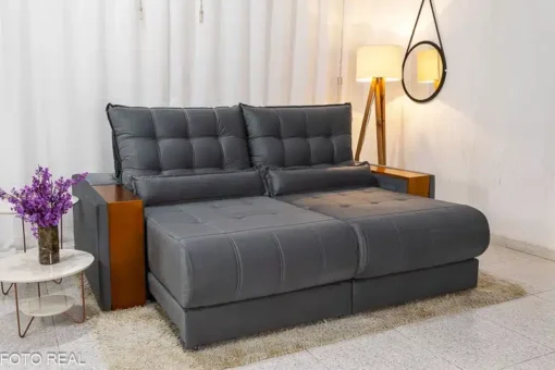 Sofá Retrátil Reclinável Gênova 2.30m Veludo Cinza – Molas Ensacadas - Imagem 2