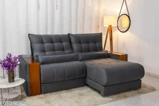 Sofá Retrátil Reclinável Gênova 2.30m Veludo Cinza – Molas Ensacadas - Imagem 3