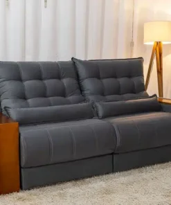 Sofá Retrátil Reclinável Gênova 2.50m Veludo Cinza – Molas Ensacadas