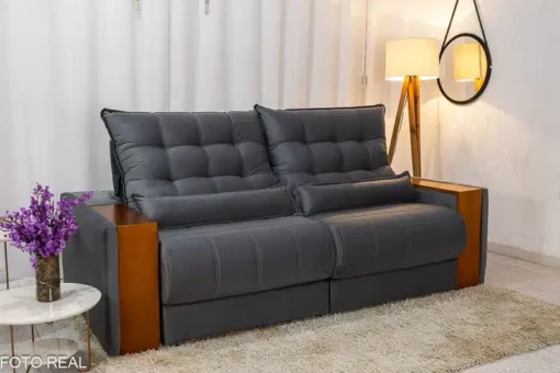 Sofá Retrátil Reclinável Gênova 2.30m Veludo Cinza – Molas Ensacadas