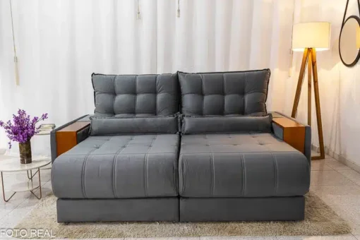 Sofá Retrátil Reclinável Gênova 2.30m Veludo Cinza – Molas Ensacadas - Imagem 5